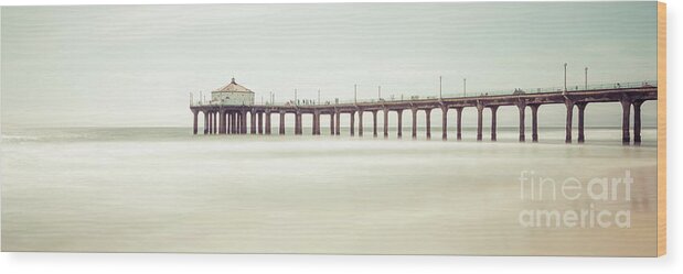 America Wood Print featuring the photograph Manhattan Beach Pier California Panorama Photo #1 by Paul Velgos