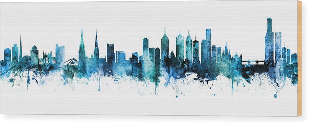 Melbourne Wood Print featuring the digital art Coventry and Melbourne Skylines Mashup by Michael Tompsett