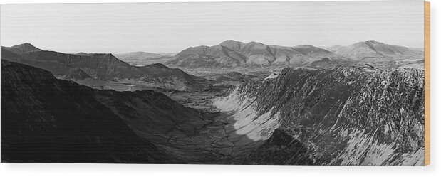 Panorama Wood Print featuring the photograph Dale Head and Newlands Valley Black and white Lake District.jpg by Sonny Ryse