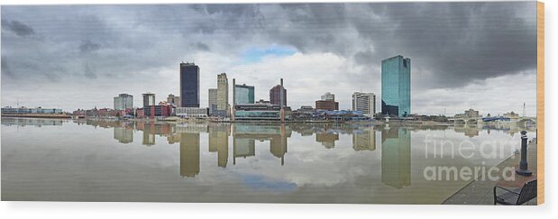Downtown Toledo Wood Print featuring the photograph Downtown Toledo Panorama Reflections 1541 by Jack Schultz