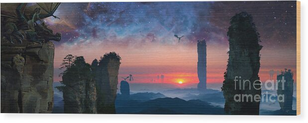 Dragon Towers Wood Print featuring the painting Dragon Towers by Paul Davenport