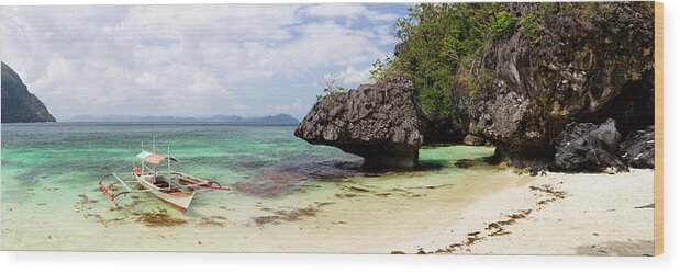 Panorama Wood Print featuring the photograph El Nido Palawan Philippines Beach by Sonny Ryse