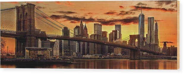 New York City Wood Print featuring the photograph Fiery Sunset Over Manhattan by Az Jackson
