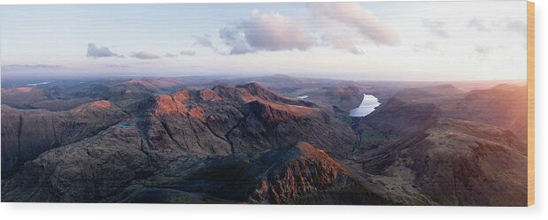 Panorama Wood Print featuring the photograph Great gable and Scafell Pike Aerial Lake District by Sonny Ryse
