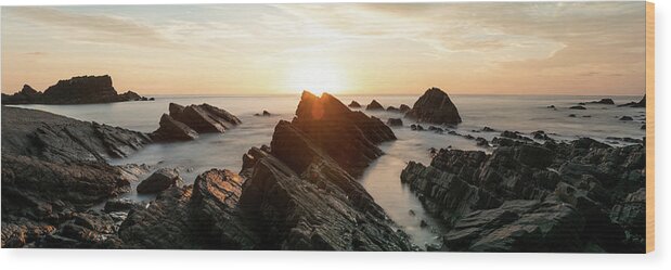 Coast Wood Print featuring the photograph Hartland Quay North Devon south west coast path sunset 2 by Sonny Ryse