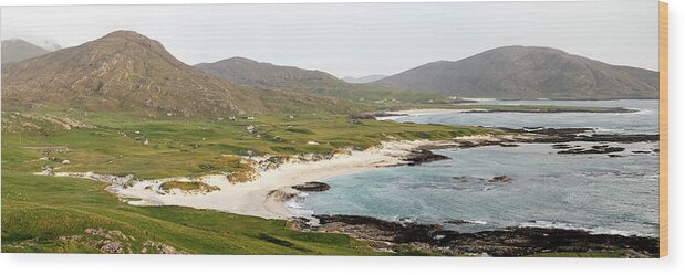 Panorama Wood Print featuring the photograph Ilse of Barra coast Outer Hebrides Scotland by Sonny Ryse