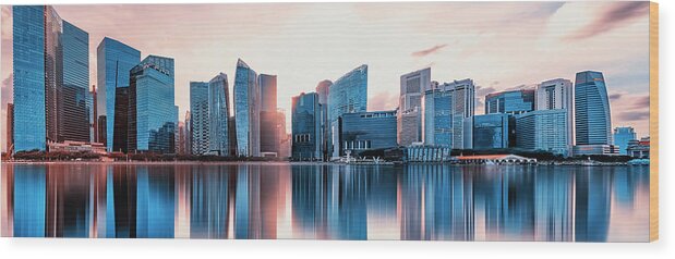 Architecture Wood Print featuring the photograph Marina Bay Panorama by Manjik Pictures