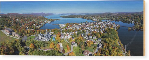 Fall Foliage 2021 Wood Print featuring the photograph Newport, VT With Lake Memphremagog Panorama by John Rowe