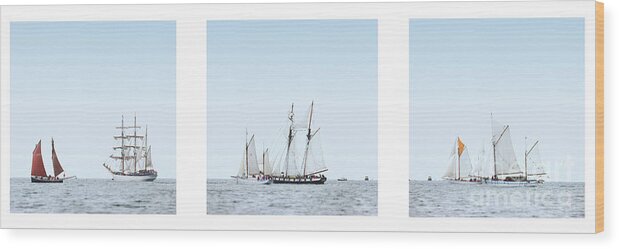 Sailing Ship Triptych Wood Print featuring the photograph Peaceful day on the ocean. by Frederic Bourrigaud