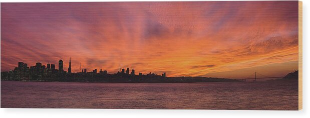 Golden Gate Bridge Wood Print featuring the photograph San Fran and the Golden Gate Bridge Panorama by Linda Villers