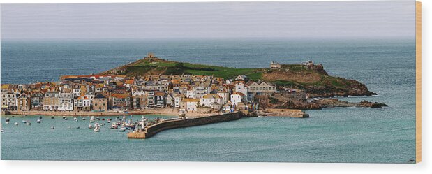 Coast Wood Print featuring the photograph St Ives Harbour Cornwall South West Coast Path by Sonny Ryse