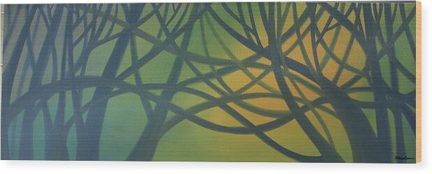 Yellow Wood Print featuring the painting Sunset by Franci Hepburn