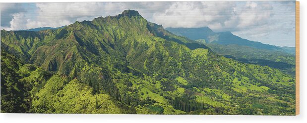 Kauai Aerial Photography Wood Print featuring the photograph The Green Mountains of Kauai by Slow Fuse Photography