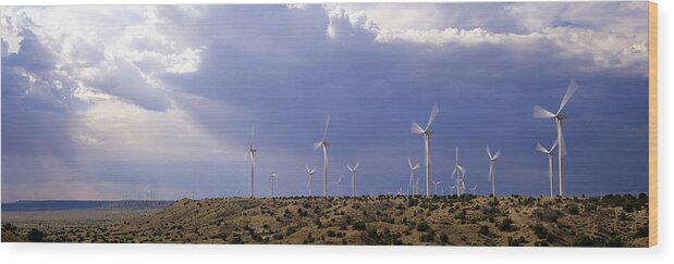 Environmental Conservation Wood Print featuring the photograph USA, New Mexico, near Fort Sumner, wind generators on mesa by Timothy Hearsum
