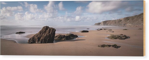 Coast Wood Print featuring the photograph Watergate Bay Beach Cornwall South west coast path England by Sonny Ryse