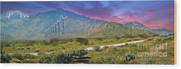 Wind Turbine Farm Palm Springs Ca Wood Print featuring the photograph Wind Turbine Farm Palm Springs CA by David Zanzinger