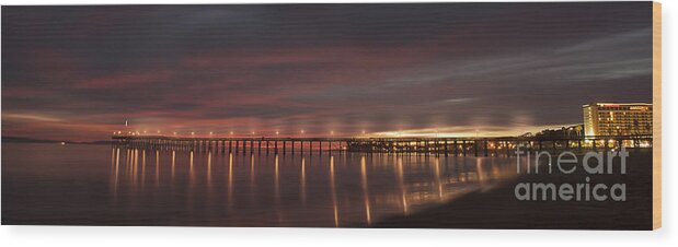 Ventura Pier Wood Print featuring the photograph Ventura pier at sunset with lights #1 by Dan Friend