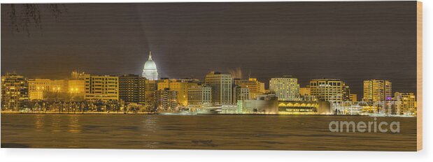 Capitol Wood Print featuring the photograph Madison - Wisconsin City panorama - no fireworks by Steven Ralser
