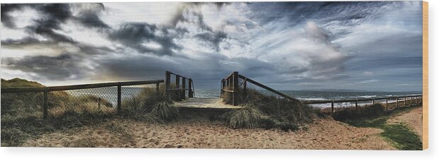 Dawn Wood Print featuring the photograph Panoramic View Of A Boardwalk And Fence by Adrian Brockwell / Design Pics