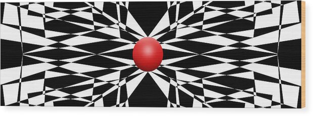 Abstract Wood Print featuring the digital art Red Ball 16 Panoramic by Mike McGlothlen