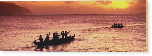 Outrigger Canoes Wood Print featuring the photograph Sunset Cruise by Sean Davey