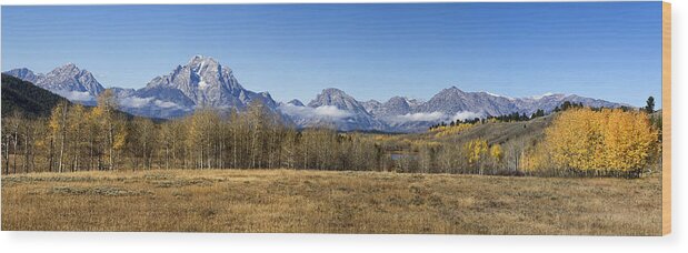 Tetons Wood Print featuring the photograph Teton Panorama by Shirley Mitchell