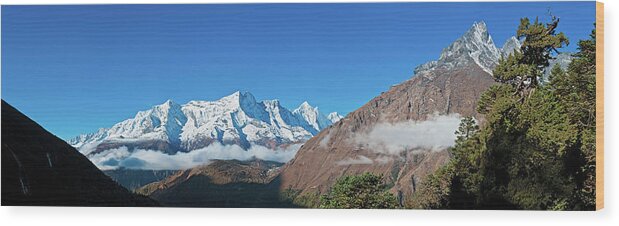 Scenics Wood Print featuring the photograph Tranquil Mountain Dawn Peaks Panorama by Fotovoyager