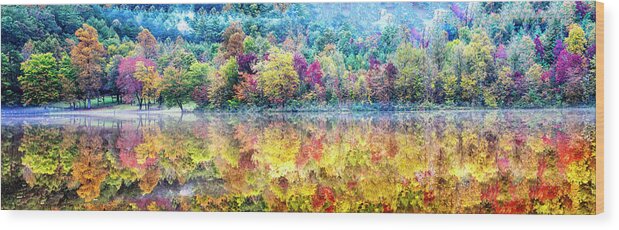 Carolina Wood Print featuring the photograph The Colors of Autumn Panorama by Debra and Dave Vanderlaan