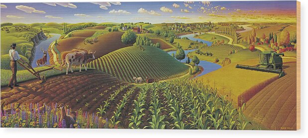 Farming Panorama Wood Print featuring the painting Harvest Panorama by Robin Moline