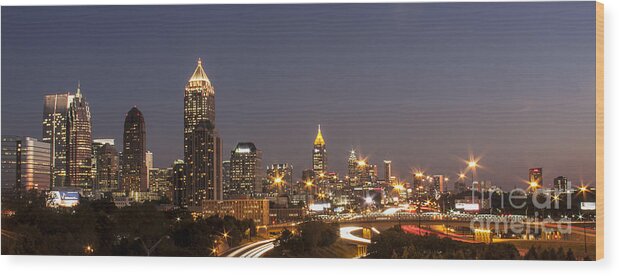 Atlanta Wood Print featuring the photograph Atlanta Skyline Panoramic by Jennifer Ludlum