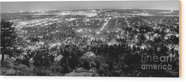 Cityscape Wood Print featuring the photograph Boulder Colorado City Lights Panorama Black and White by James BO Insogna