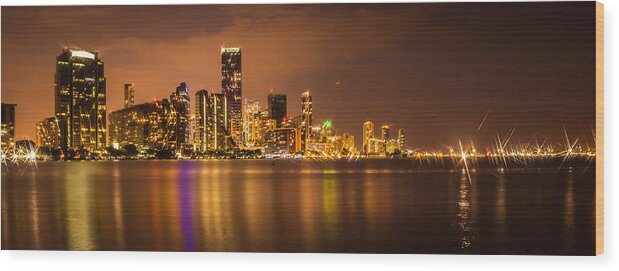 Downtown Wood Print featuring the photograph Downtown Miami Reflection Panoramic by George Kenhan