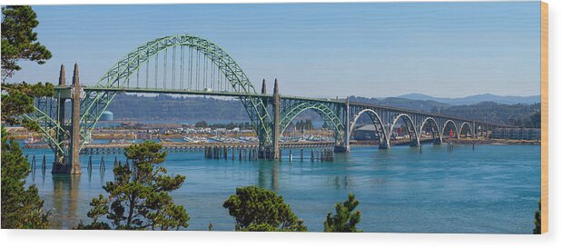 Panorama Wood Print featuring the tapestry - textile Newport Bridge by Dennis Bucklin