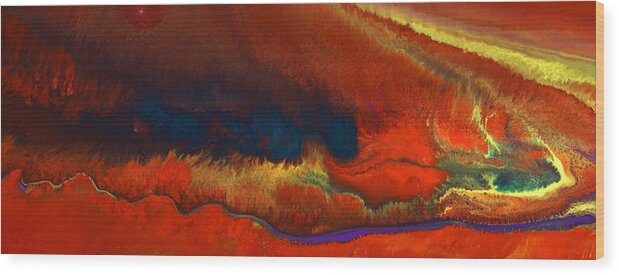 Landscape Wood Print featuring the painting Shaking Earth Fluid Art by Kredart by Serg Wiaderny