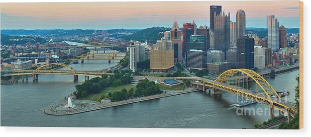 Pittsburgh Skyline Wood Print featuring the photograph Pink Over The Pittsburgh Skyline by Adam Jewell