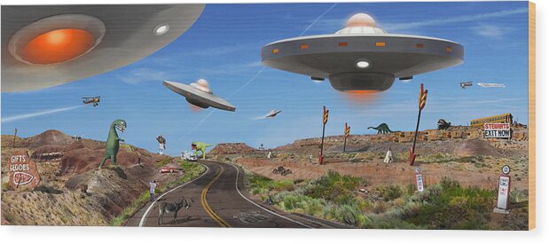 Surrealism Wood Print featuring the photograph You Never Know . . . Panoramic by Mike McGlothlen