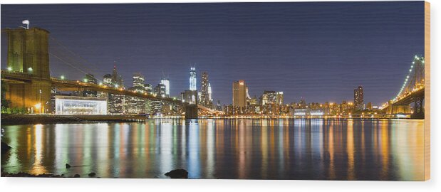 Nyc Photographs Wood Print featuring the photograph Brooklyn Bridge - REFLECTIONS by Shane Psaltis