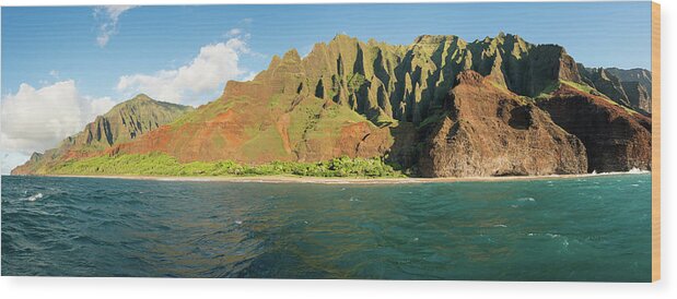 Boat Wood Print featuring the photograph Na Pali coastline taken from sunset cruise along Kauai shore #5 by Steven Heap
