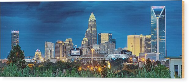 Charlotte Wood Print featuring the photograph Charlotte City Skyline In The Evening #7 by Alex Grichenko