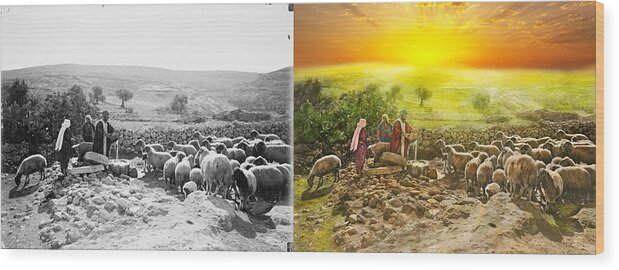 Psalm 23 Wood Print featuring the photograph Bible - Psalm 23 - My cup runneth over 1920 - Side by Side by Mike Savad