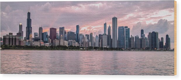Chicago Wood Print featuring the painting Chicago in Oil by Lev Kaytsner