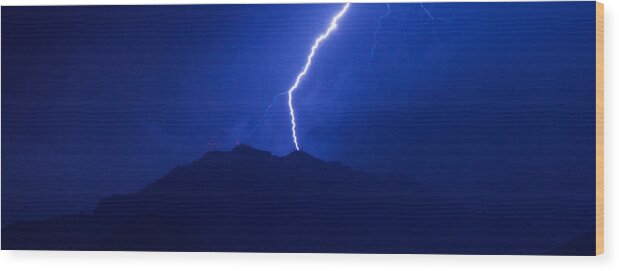 El Paso Wood Print featuring the photograph Mount Franklin Lightning by SR Green