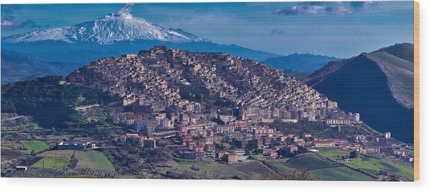 Volcano Wood Print featuring the photograph Mt. Etna and Gangi by Richard Gehlbach