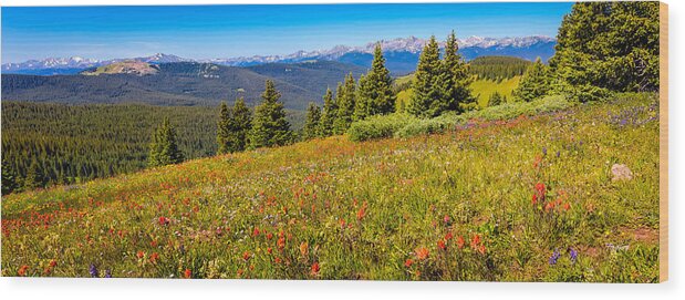 Mountain Wood Print featuring the photograph Shrine Ridge with View of Mt. of the Holy Cross Panorama by Fred J Lord