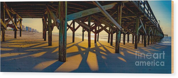 Springmaid Pier Wood Print featuring the photograph Springmaid Pier at Sunrise by David Smith