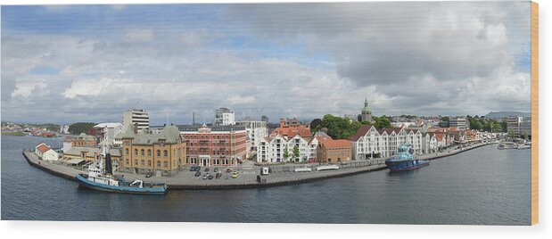 Stavanger Wood Print featuring the photograph Stavanger Harbour Panorama by Terence Davis