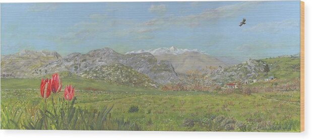 Crete Wood Print featuring the painting Yious Kambos, Central Crete by David Capon