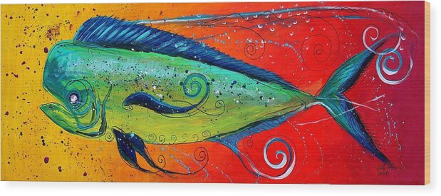 Fish Wood Print featuring the painting Abstract Mahi Mahi by J Vincent Scarpace