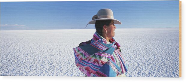 Bolivia Wood Print featuring the photograph Bolivia, Salar De Uyuni, Woman In Salt by Peter Adams