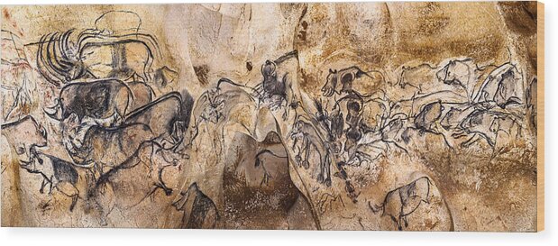Chauvet Wood Print featuring the digital art Chauvet Lions and Rhinos by Weston Westmoreland